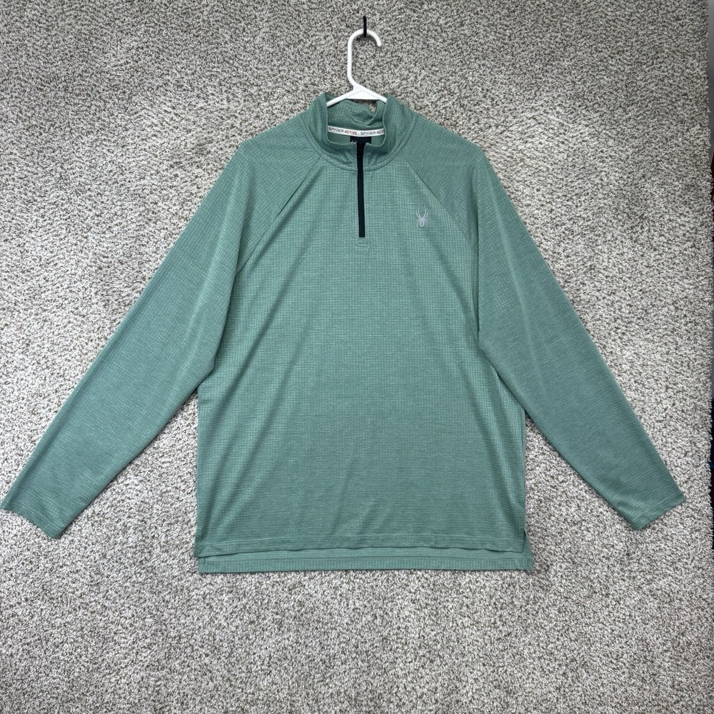 Spyder Active Grid Fleece Shirt Men's L Green Tech 1/4 Zip Performance Stretch